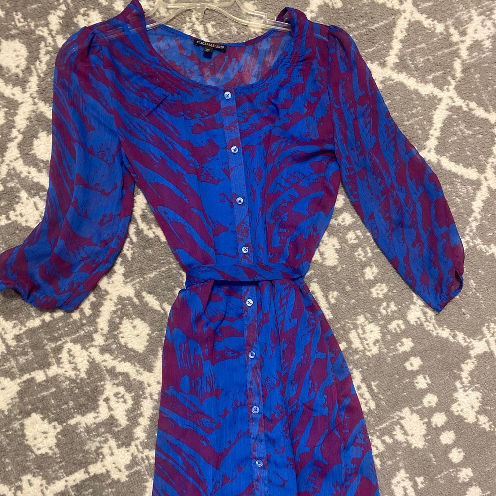 blue and purple button down slip lining tie waist